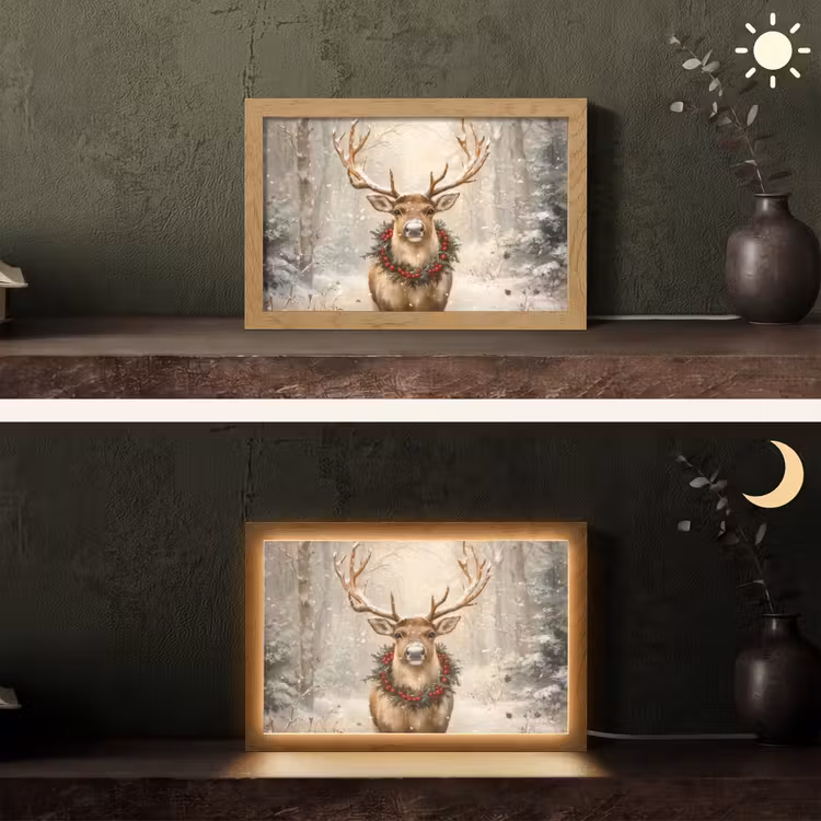 Kerst - Rendier - Winter - Krans Light Box met kabel (Tafellamp) klein -sfeer3