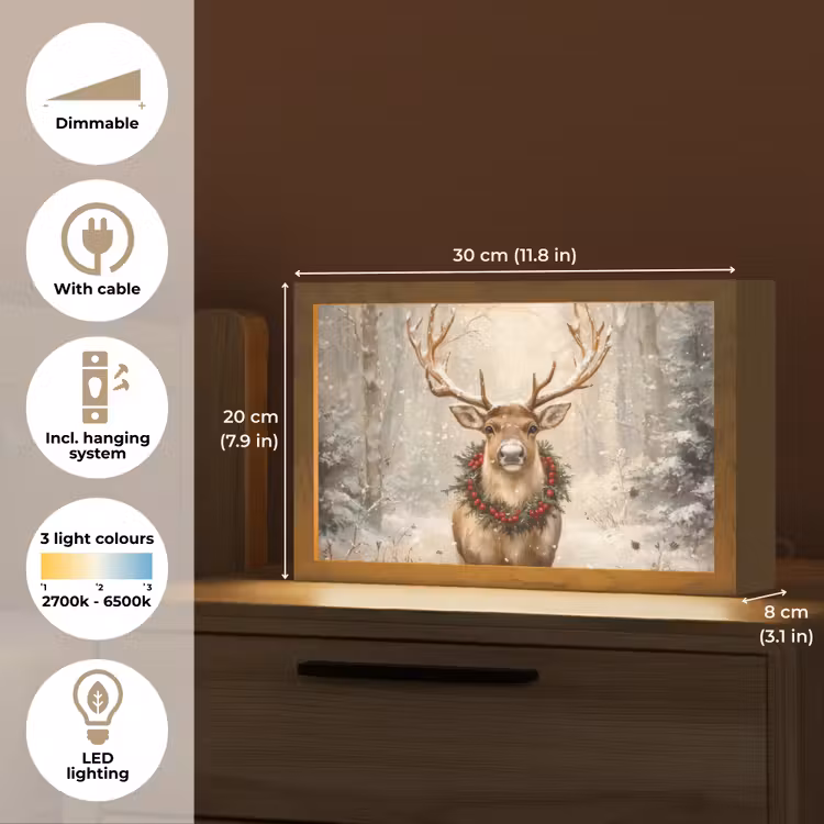 Kerst - Rendier - Winter - Krans Light Box met kabel (Tafellamp) klein -USP_EN