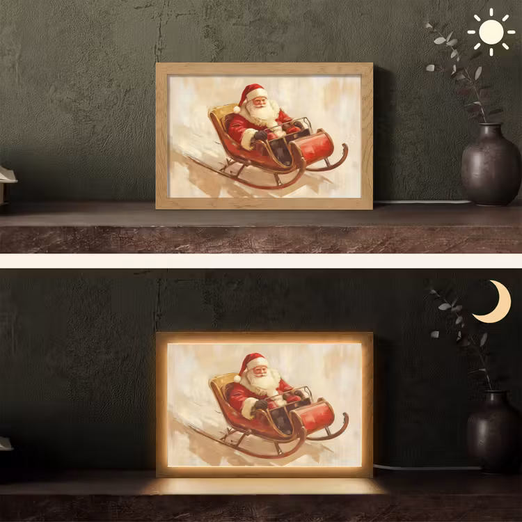 Kerst - Slee - Kerstman Light Box met kabel (Tafellamp) klein -sfeer3