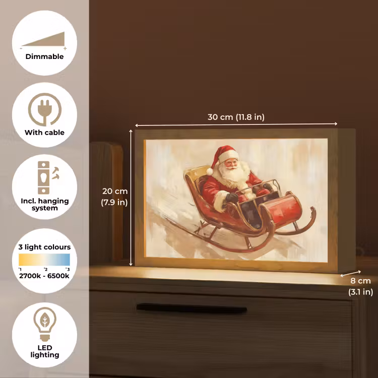 Kerst - Slee - Kerstman Light Box met kabel (Tafellamp) klein -USP_EN