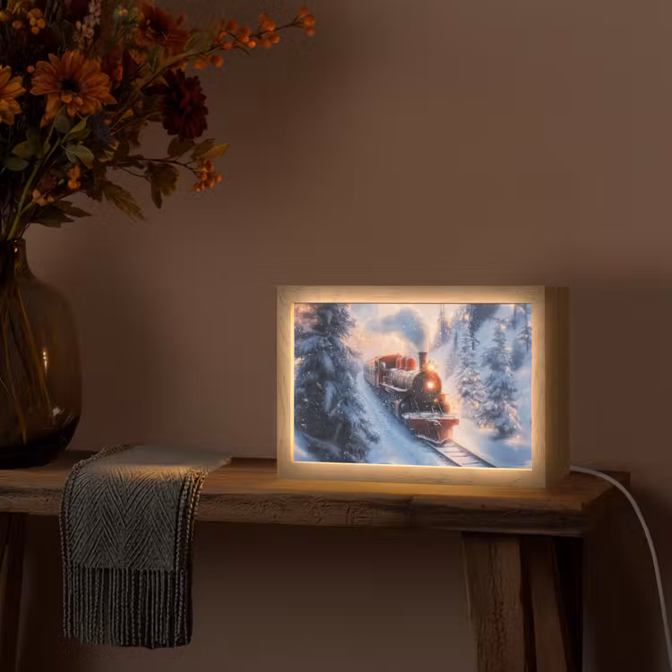 Kersttrein - Sneeuw - Winter - Kerst Light Box met kabel (Tafellamp) klein -sfeer4