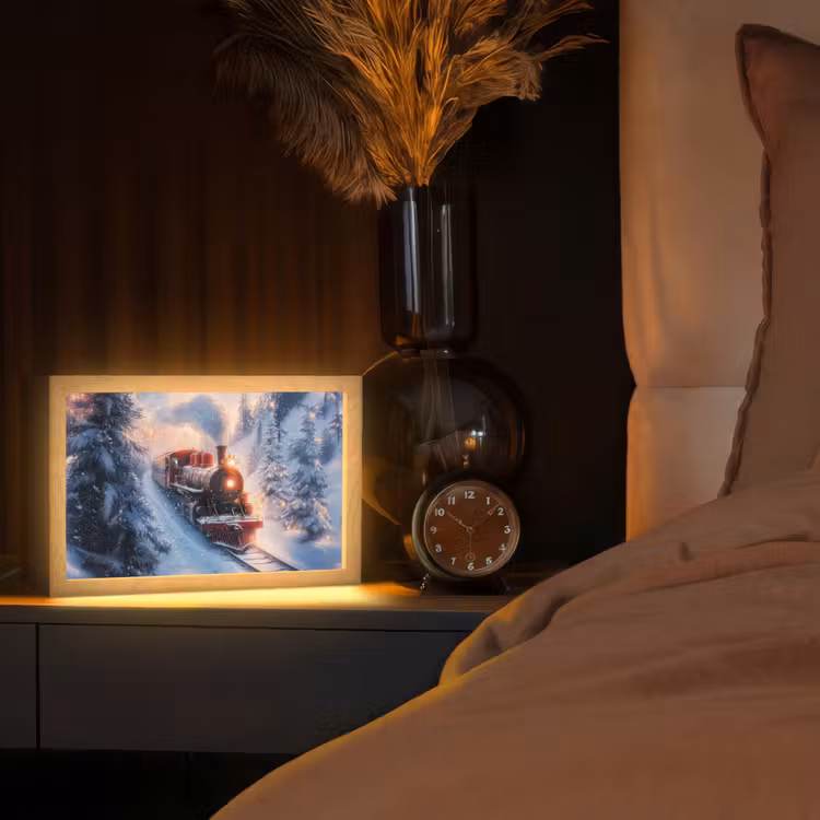 Kersttrein - Sneeuw - Winter - Kerst Light Box met kabel (Tafellamp) klein -sfeer1