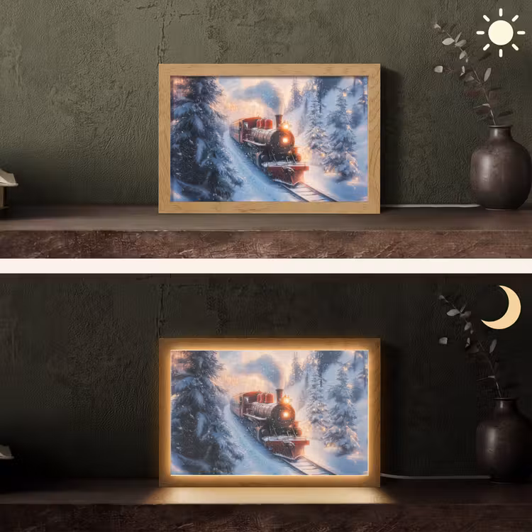 Kersttrein - Sneeuw - Winter - Kerst Light Box met kabel (Tafellamp) klein -sfeer3