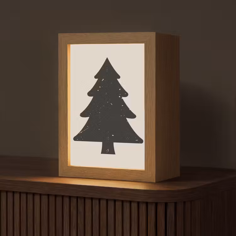 Kerstboom - Zwarte kerstboom - Boom - Japandi Light Box met kabel (Tafellamp) klein -z3d_website