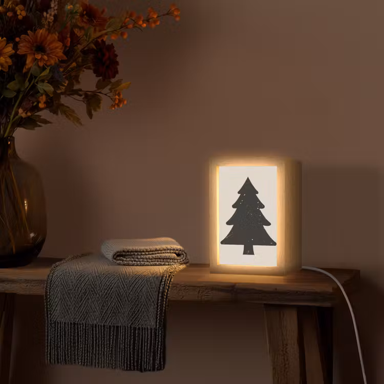 Kerstboom - Zwarte kerstboom - Boom - Japandi Light Box met kabel (Tafellamp) klein -sfeer4