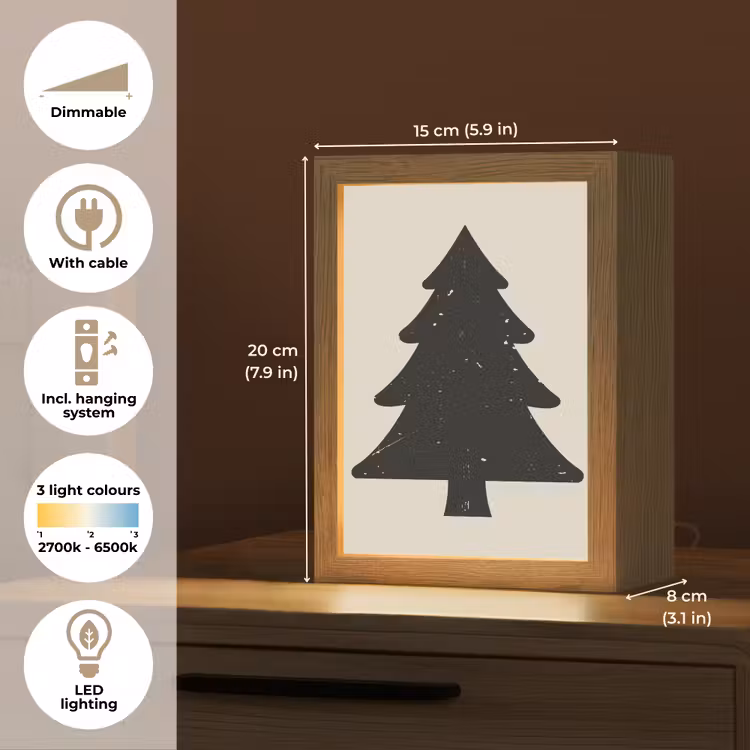 Kerstboom - Zwarte kerstboom - Boom - Japandi Light Box met kabel (Tafellamp) klein -USP_EN