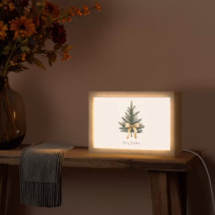 Kerstboom - Kerst - Merry Christmas - Beige Light Box met kabel (Tafellamp) klein -sfeer4