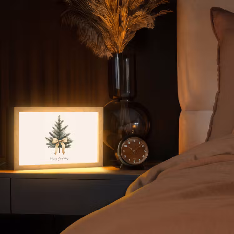 Kerstboom - Kerst - Merry Christmas - Beige Light Box met kabel (Tafellamp) klein -sfeer1