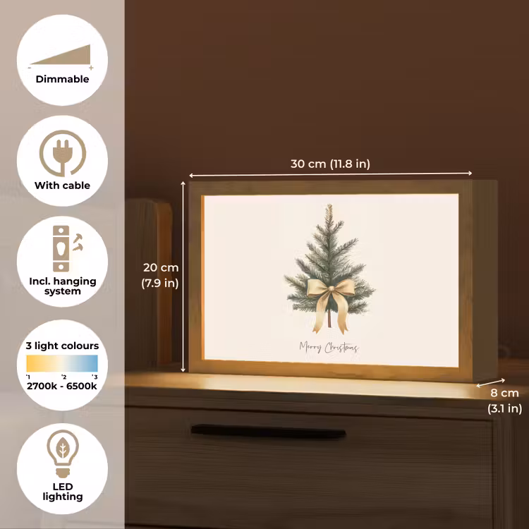 Kerstboom - Kerst - Merry Christmas - Beige Light Box met kabel (Tafellamp) klein -USP_EN