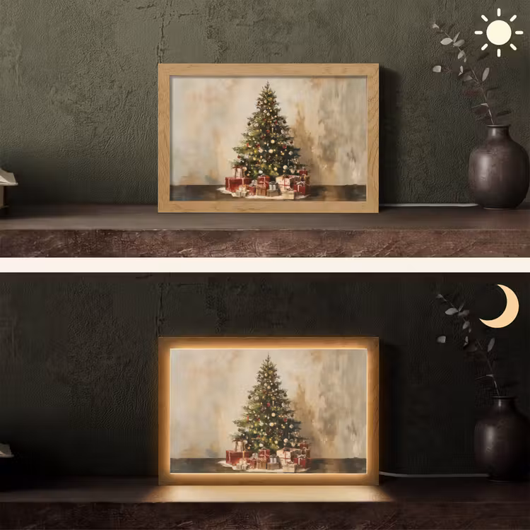 Kerstboom - Versierd - Kleurrijk Light Box met kabel (Tafellamp) klein -sfeer3