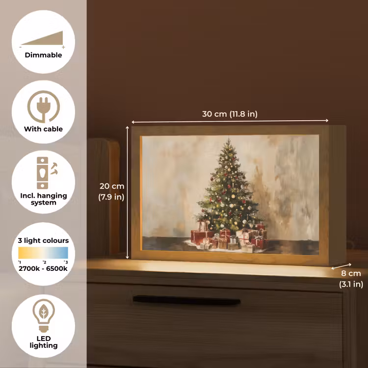 Kerstboom - Versierd - Kleurrijk Light Box met kabel (Tafellamp) klein -USP_EN