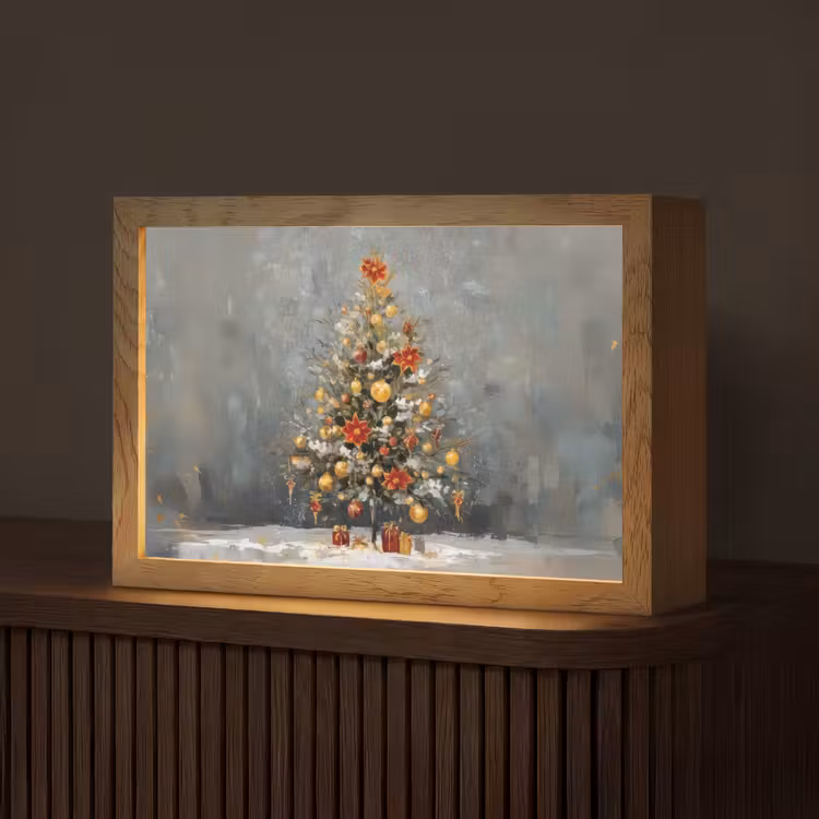 Kerstboom - Cadeaus - Rood - Goud Light Box met kabel (Tafellamp) klein -z3d_website