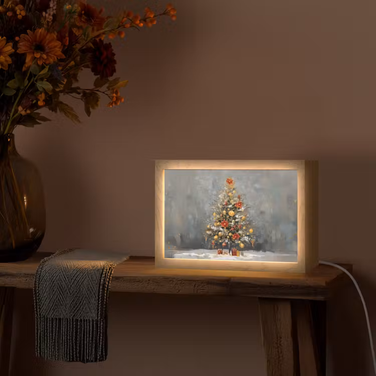 Kerstboom - Cadeaus - Rood - Goud Light Box met kabel (Tafellamp) klein -sfeer4