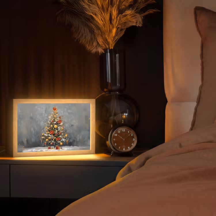 Kerstboom - Cadeaus - Rood - Goud Light Box met kabel (Tafellamp) klein -sfeer1