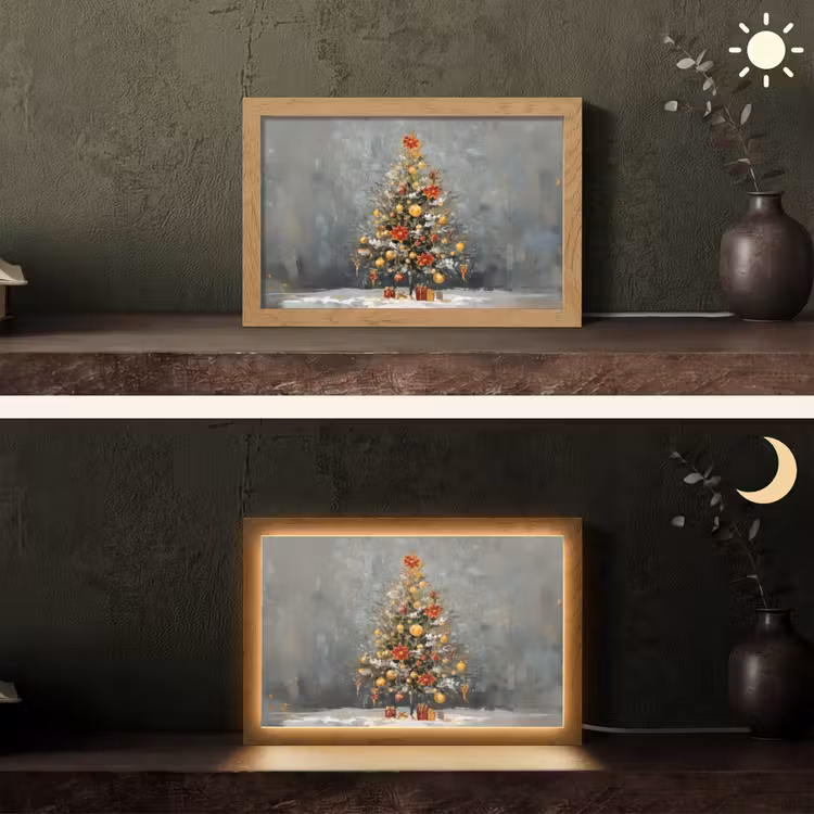 Kerstboom - Cadeaus - Rood - Goud Light Box met kabel (Tafellamp) klein -sfeer3