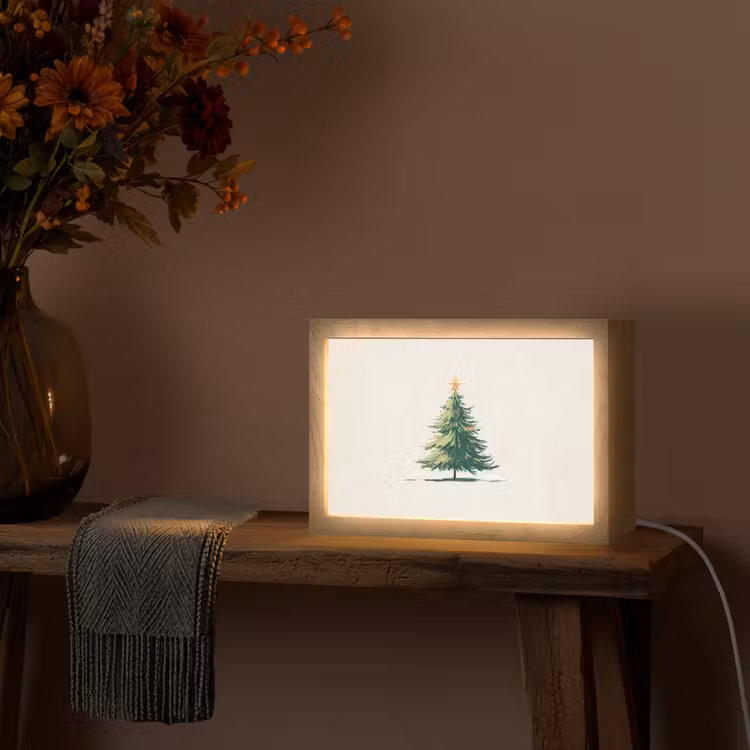 Kerstboom - Illustratie - Ster - Sneeuw Light Box met kabel (Tafellamp) klein -sfeer4