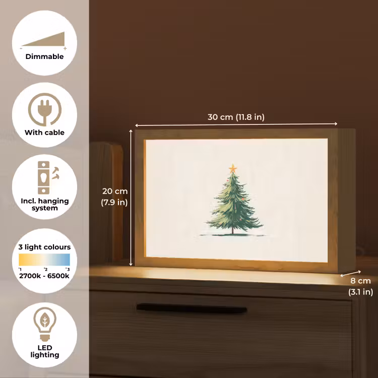 Kerstboom - Illustratie - Ster - Sneeuw Light Box met kabel (Tafellamp) klein -USP_EN