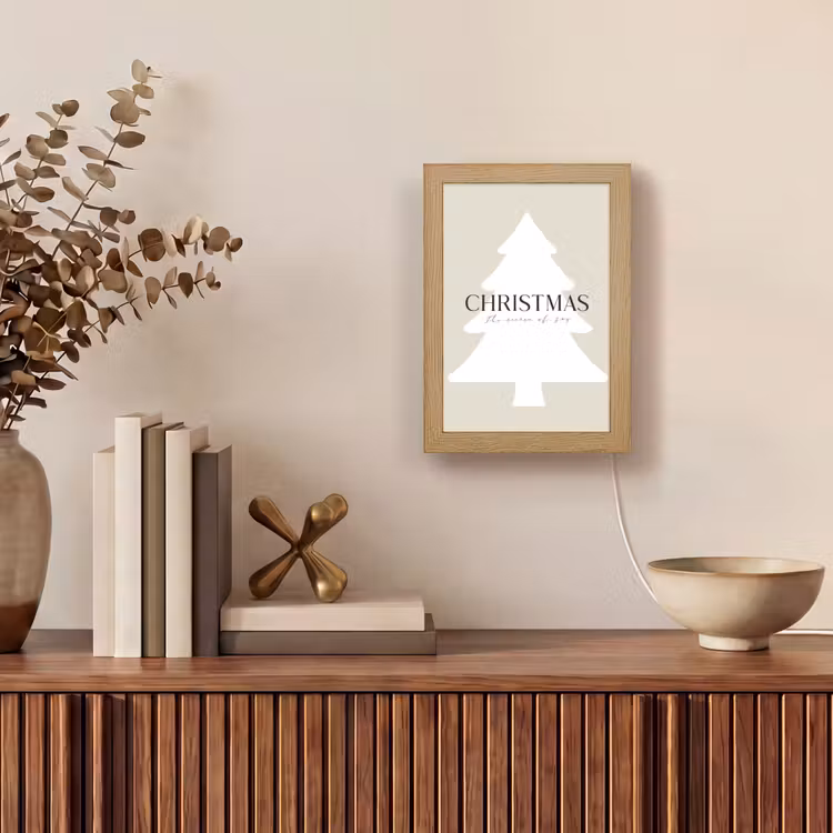 Kerstboom - Japandi - Christmas - Beige Light Box met kabel (Tafellamp) klein -sfeer2