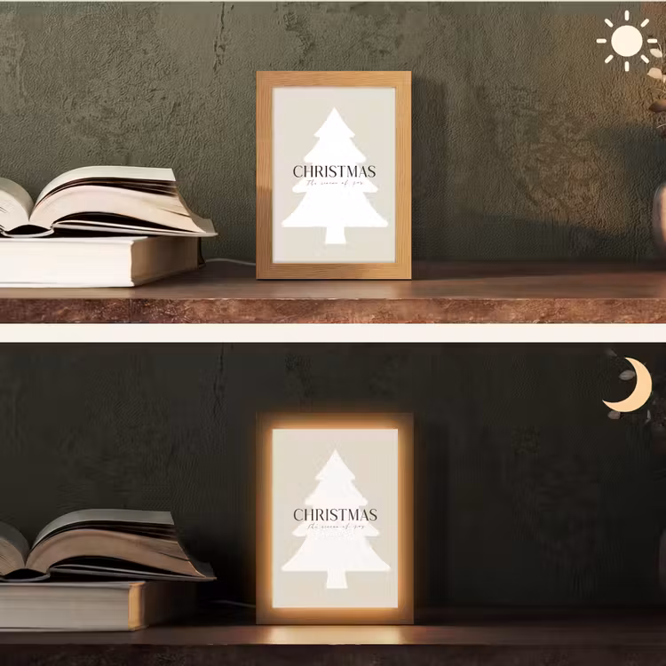 Kerstboom - Japandi - Christmas - Beige Light Box met kabel (Tafellamp) klein -sfeer3