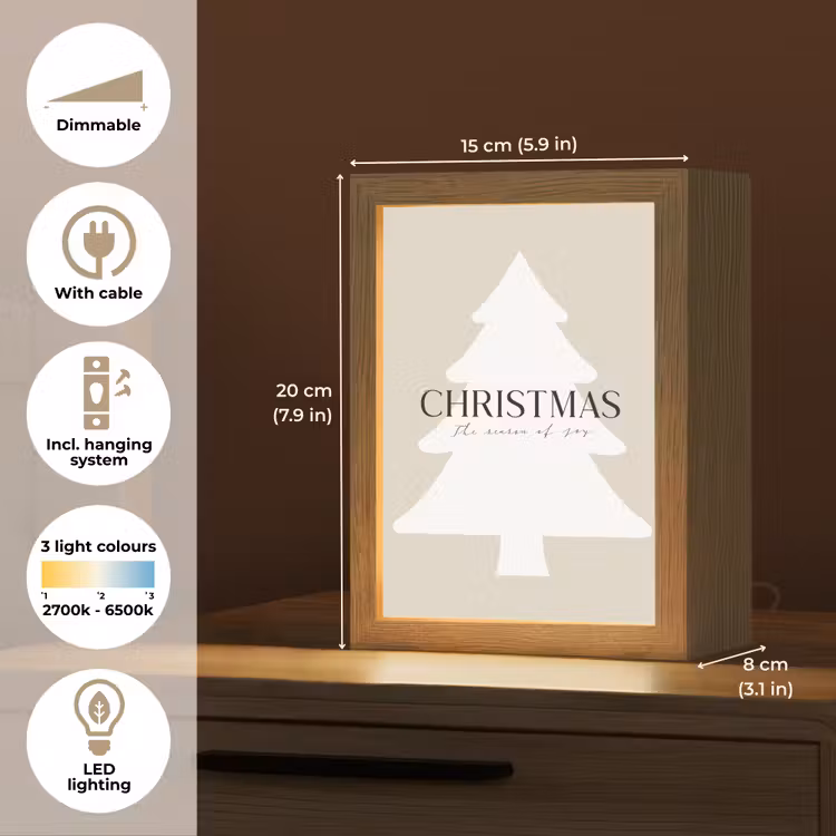 Kerstboom - Japandi - Christmas - Beige Light Box met kabel (Tafellamp) klein -USP_EN