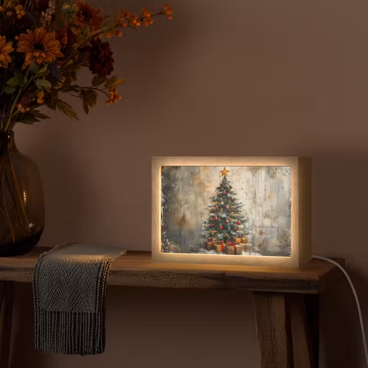 Kerstboom - Vintage - Kerst - Cadeau Light Box met kabel (Tafellamp) klein -sfeer4
