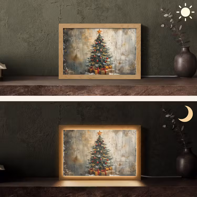 Kerstboom - Vintage - Kerst - Cadeau Light Box met kabel (Tafellamp) klein -sfeer3