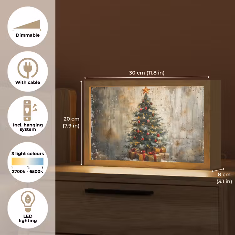 Kerstboom - Vintage - Kerst - Cadeau Light Box met kabel (Tafellamp) klein -USP_EN