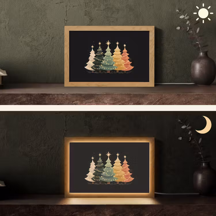 Kerstbomen - Kleurrijk - Lichtjes - Ster Light Box met kabel (Tafellamp) klein -sfeer3