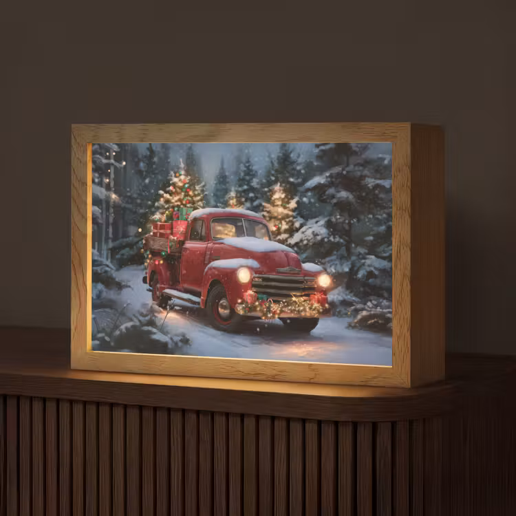 Kersttruck - Sneeuwbos - Rood Light Box met kabel (Tafellamp) klein -z3d_website
