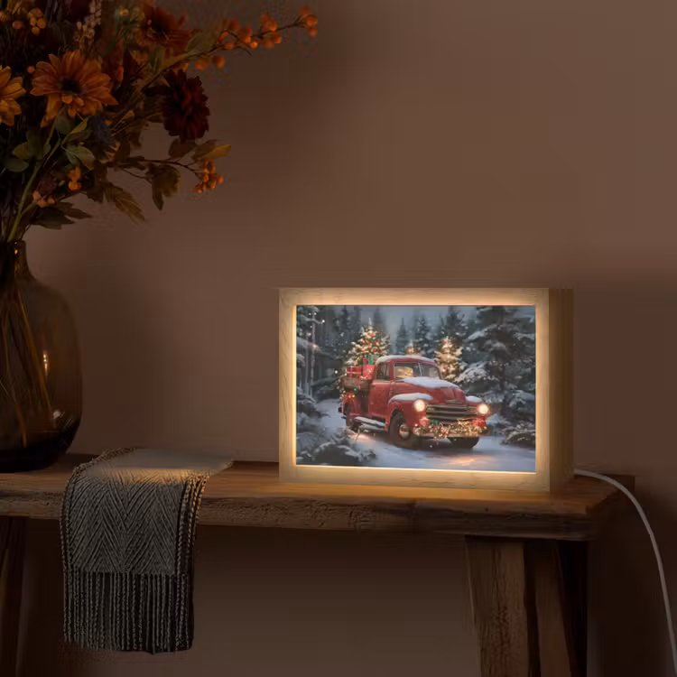 Kersttruck - Sneeuwbos - Rood Light Box met kabel (Tafellamp) klein -sfeer4