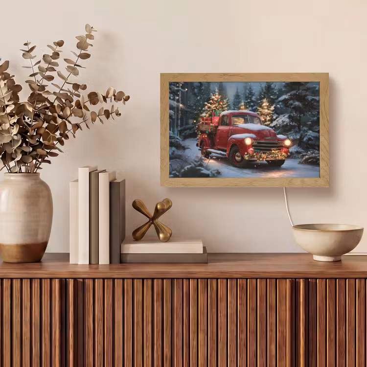Kersttruck - Sneeuwbos - Rood Light Box met kabel (Tafellamp) klein -sfeer2