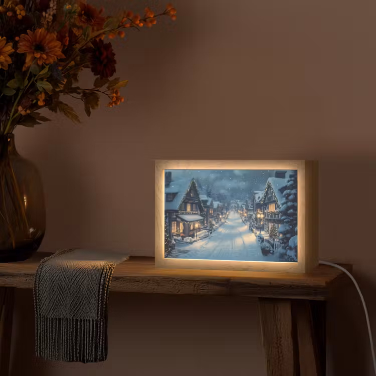 Kerstdorp - Kerst - Sneeuw - Winter Light Box met kabel (Tafellamp) klein -sfeer4