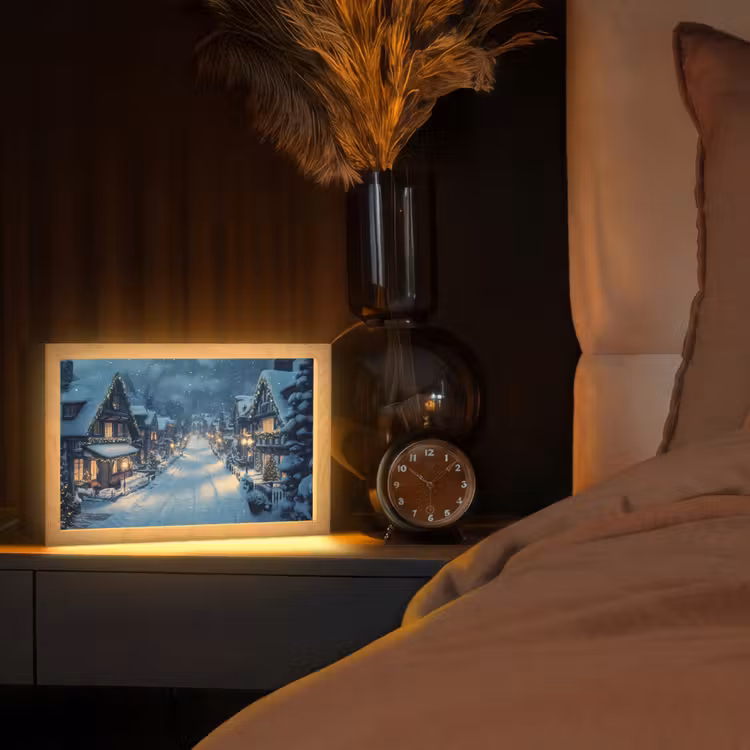 Kerstdorp - Kerst - Sneeuw - Winter Light Box met kabel (Tafellamp) klein -sfeer1