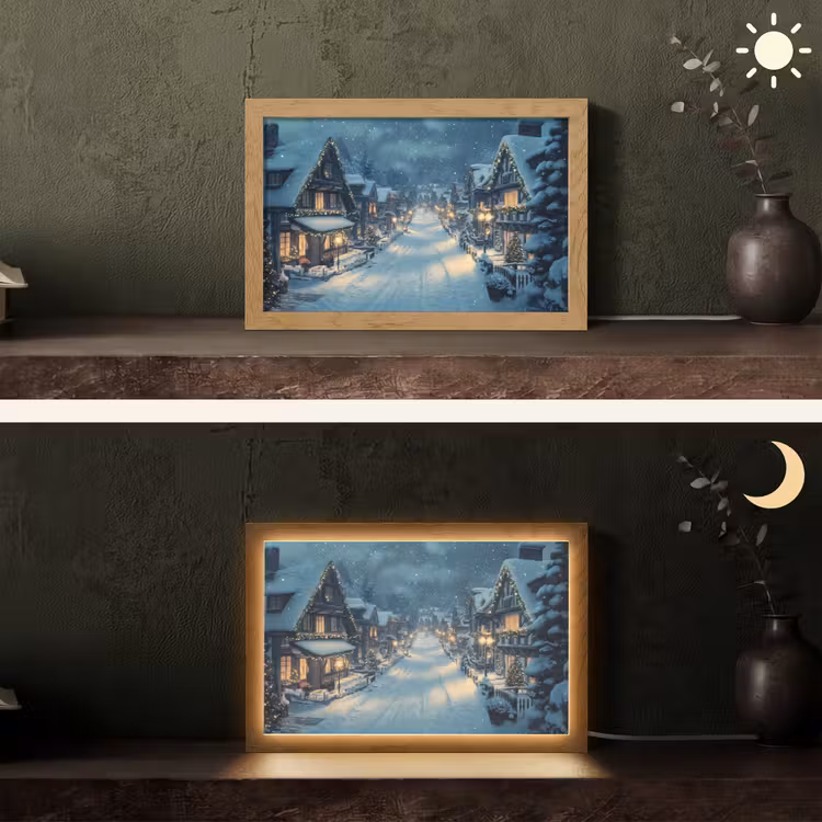 Kerstdorp - Kerst - Sneeuw - Winter Light Box met kabel (Tafellamp) klein -sfeer3
