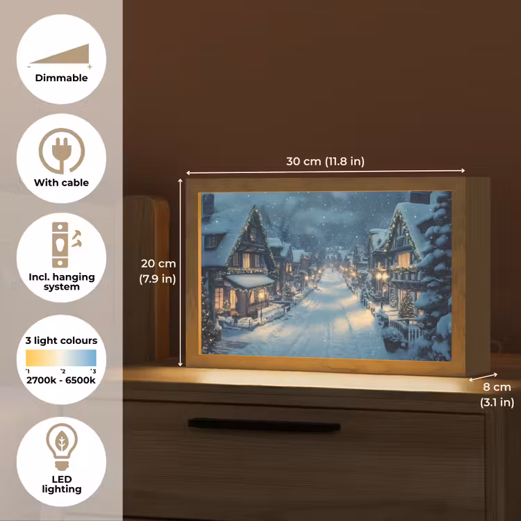 Kerstdorp - Kerst - Sneeuw - Winter Light Box met kabel (Tafellamp) klein -USP_EN