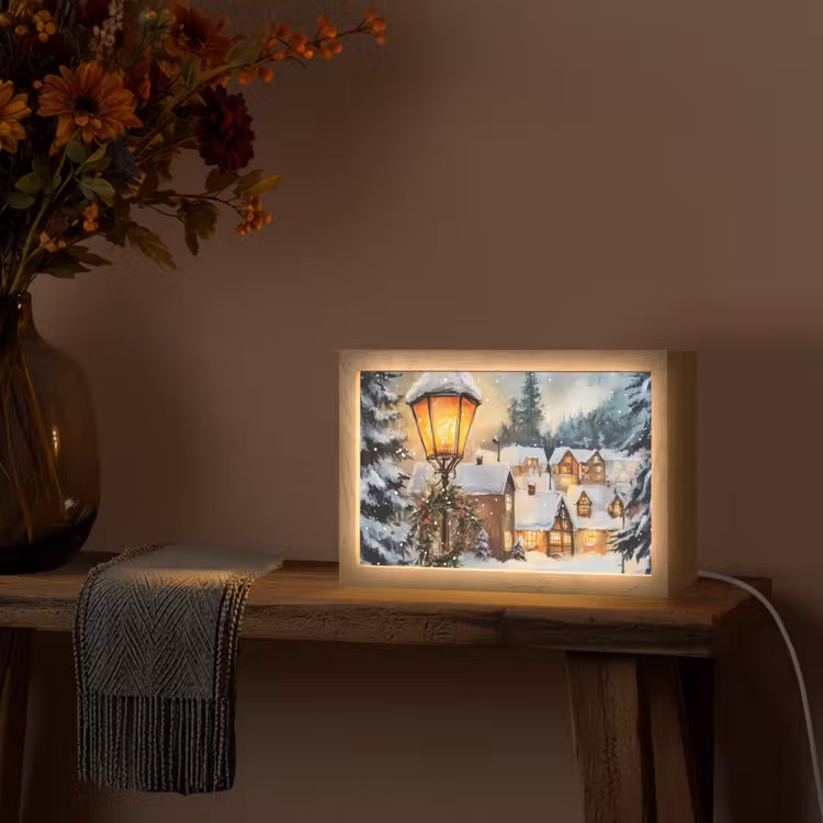 Kerstdorp - Huizen - Sneeuw - Kerst Light Box met kabel (Tafellamp) klein -sfeer4