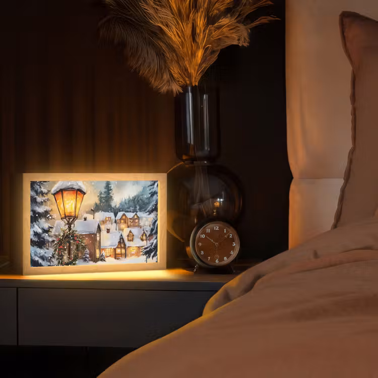 Kerstdorp - Huizen - Sneeuw - Kerst Light Box met kabel (Tafellamp) klein -sfeer1