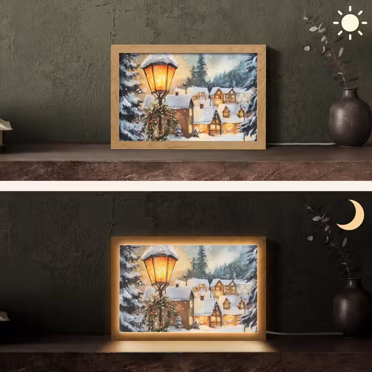 Kerstdorp - Huizen - Sneeuw - Kerst Light Box met kabel (Tafellamp) klein -sfeer3