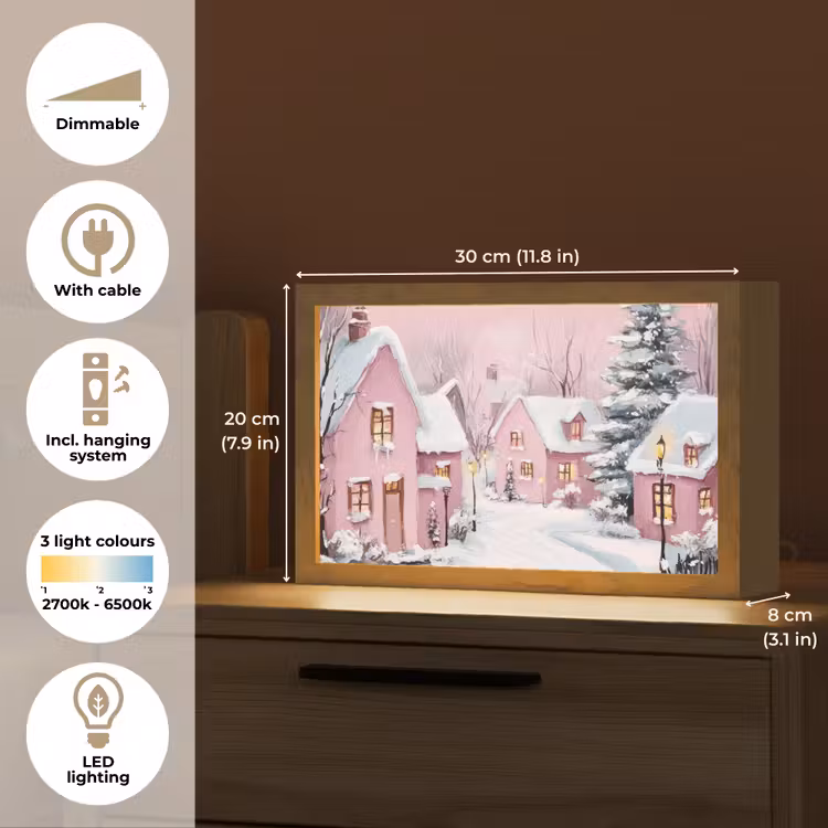 Kerstdorp - Roze - Winter - Sneeuw - Huizen Light Box met kabel (Tafellamp) klein -USP_EN