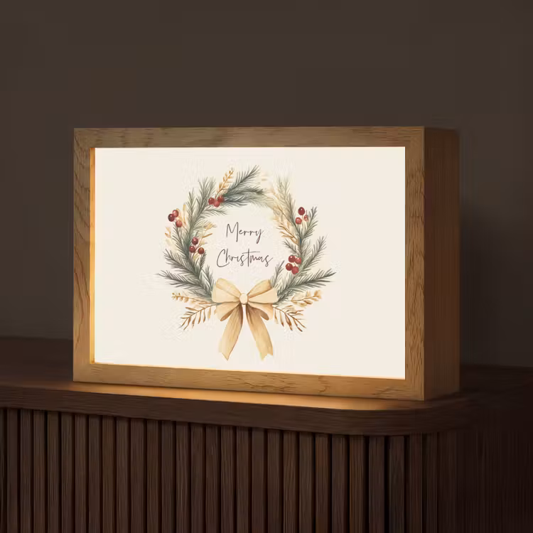 Kerstkrans - Kerst - Goud - Beige Light Box met kabel (Tafellamp) klein -z3d_website