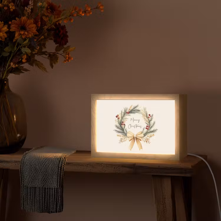 Kerstkrans - Kerst - Goud - Beige Light Box met kabel (Tafellamp) klein -sfeer4