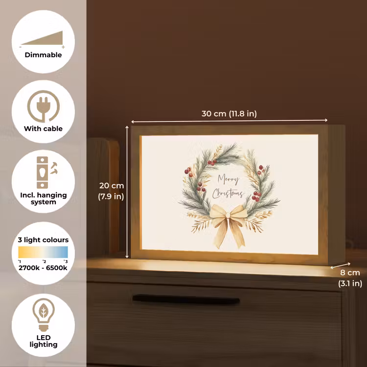 Kerstkrans - Kerst - Goud - Beige Light Box met kabel (Tafellamp) klein -USP_EN