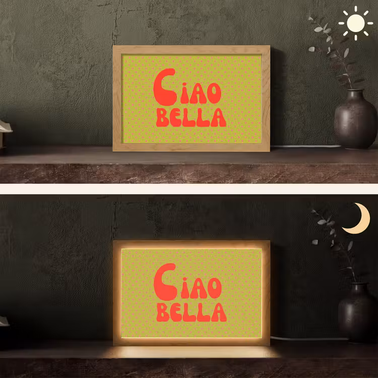 Ciao bella - Rood - Groen - Stippen Light Box met kabel (Tafellamp) klein -sfeer3