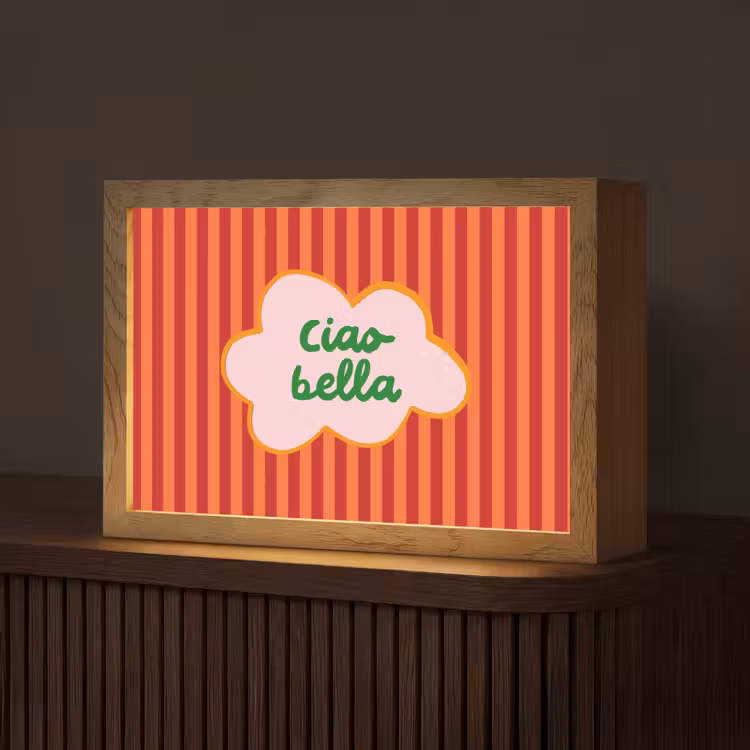Ciao bella - Tekstwolk - Strepen - Oranje Light Box met kabel (Tafellamp) klein -z3d_website