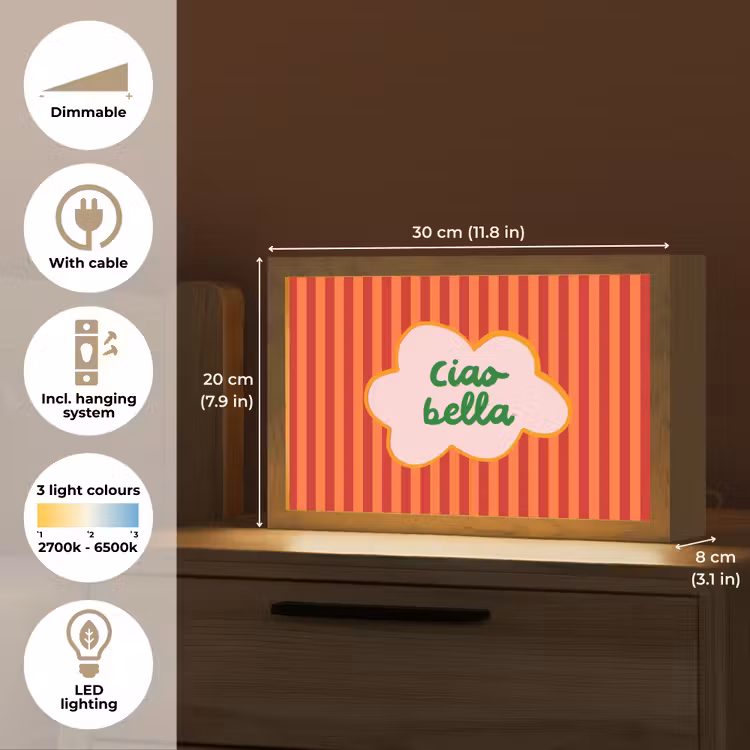 Ciao bella - Tekstwolk - Strepen - Oranje Light Box met kabel (Tafellamp) klein -USP_EN