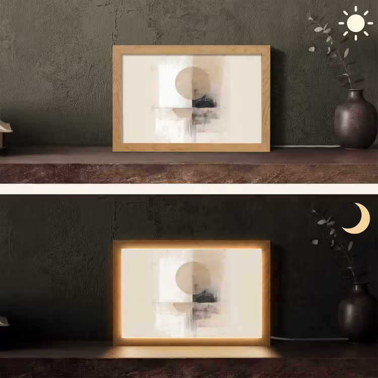Cirkel - Compositie - Diepte - Beige Light Box met kabel (Tafellamp) klein -sfeer3