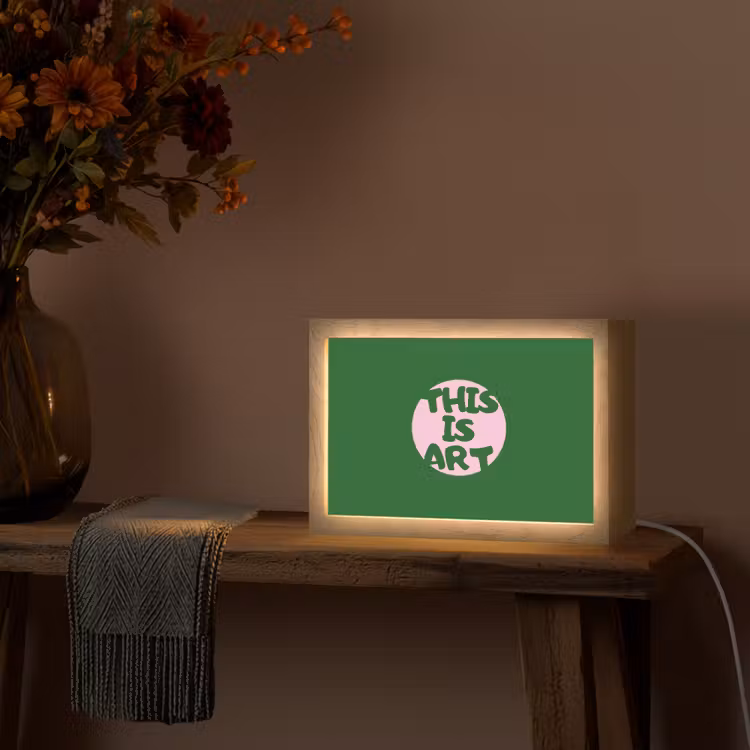 Cirkel - Roze - Tekst - Art Light Box met kabel (Tafellamp) klein -sfeer4