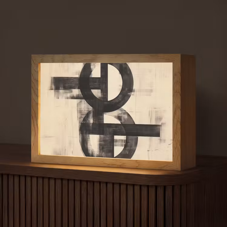 Cirkels - Balken - Zwart - Abstract Light Box met kabel (Tafellamp) klein -z3d_website