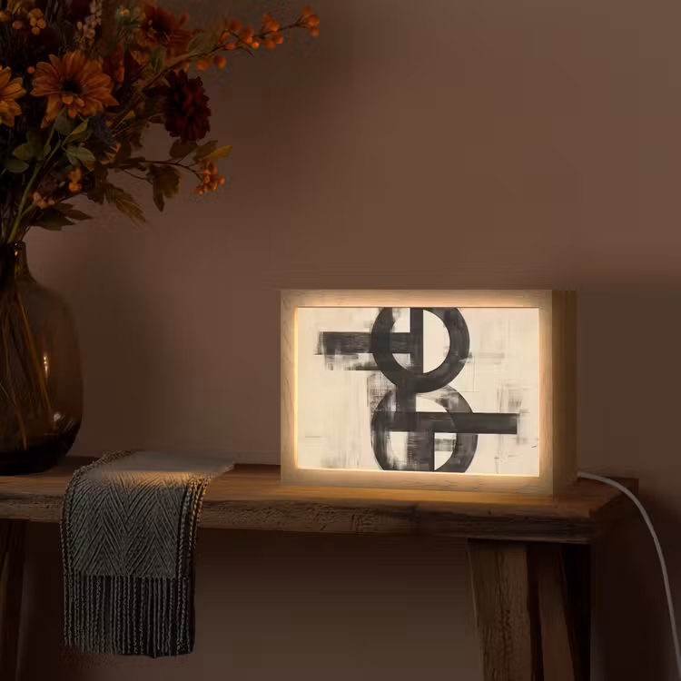 Cirkels - Balken - Zwart - Abstract Light Box met kabel (Tafellamp) klein -sfeer4