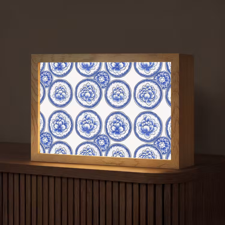Cirkels - Bloemen - Blauw Light Box met kabel (Tafellamp) klein 924 -z3d_website